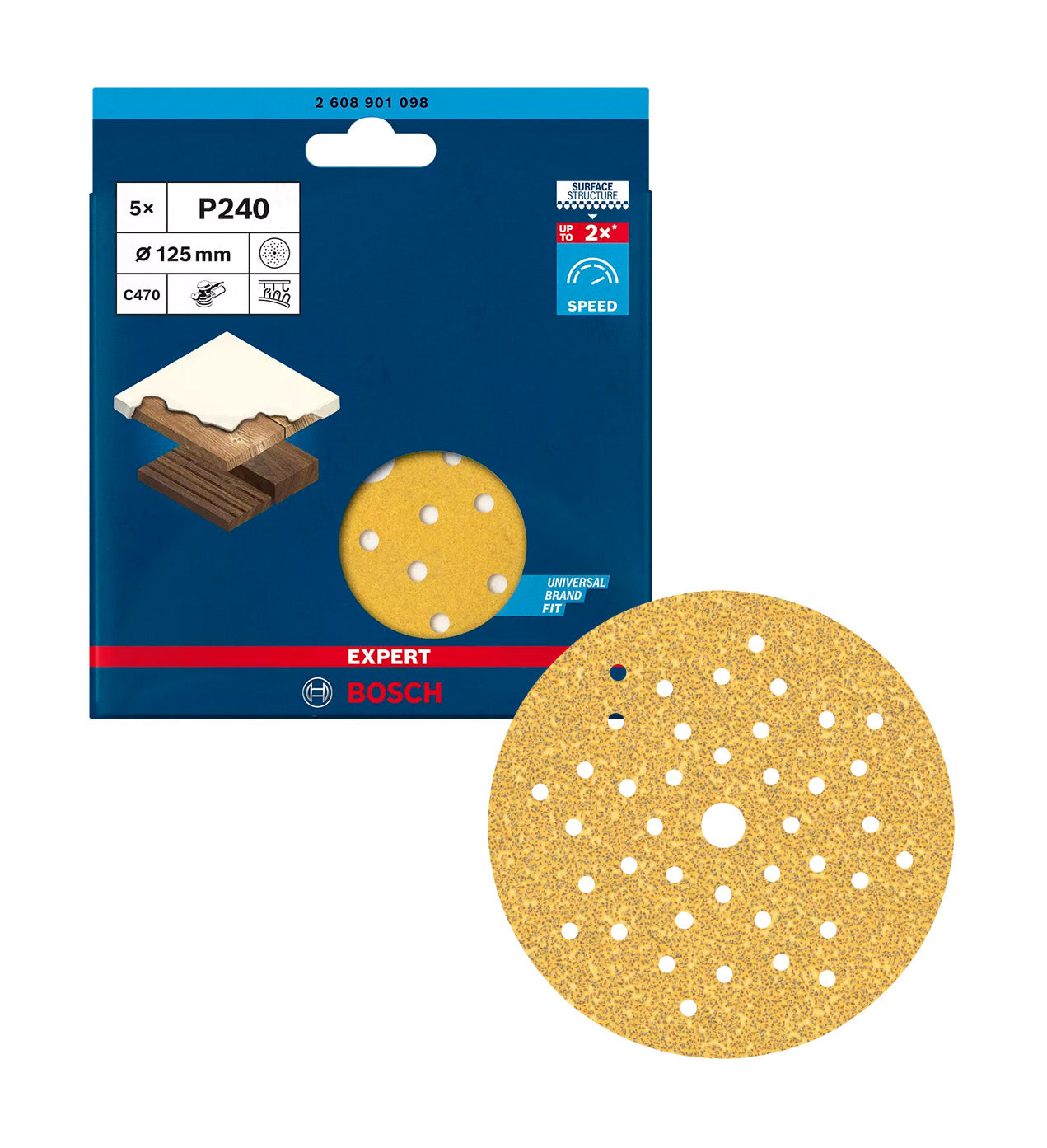 Expert C470 125mm sanding disc for Bosch orbital sanders, 5 units
