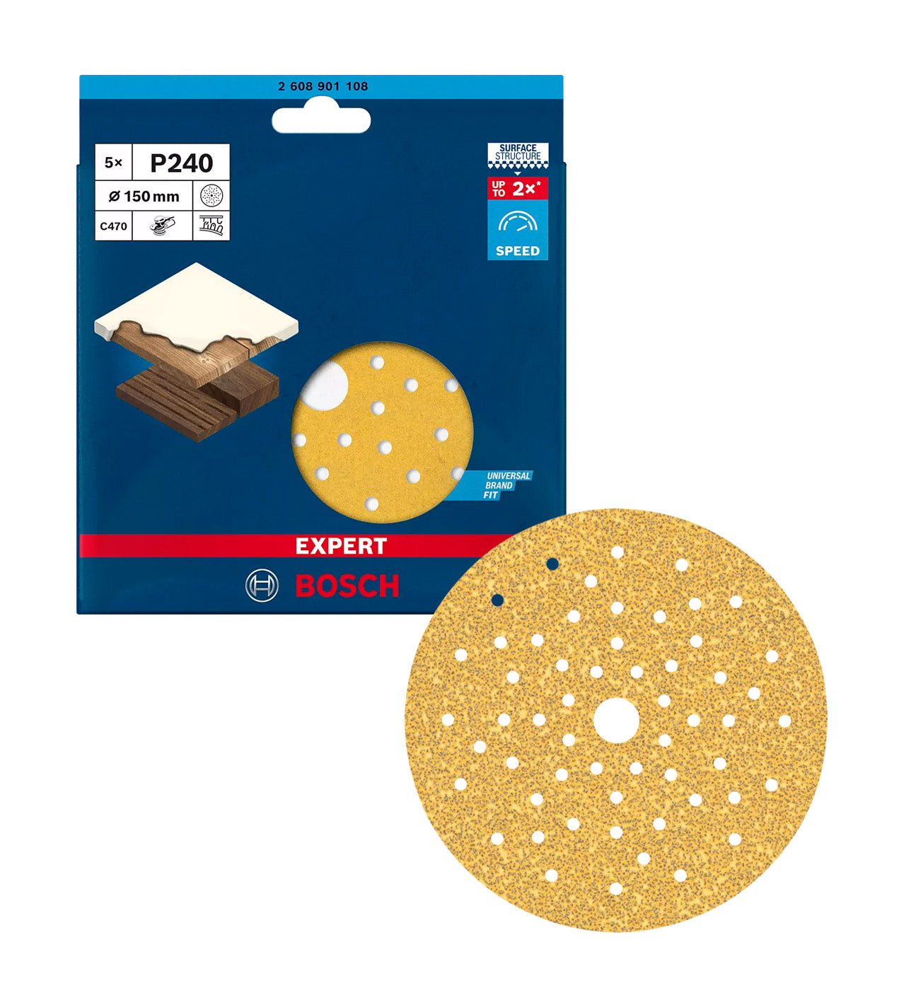 Expert C470 150mm sanding sheet for Bosch orbital sanders, 5 units