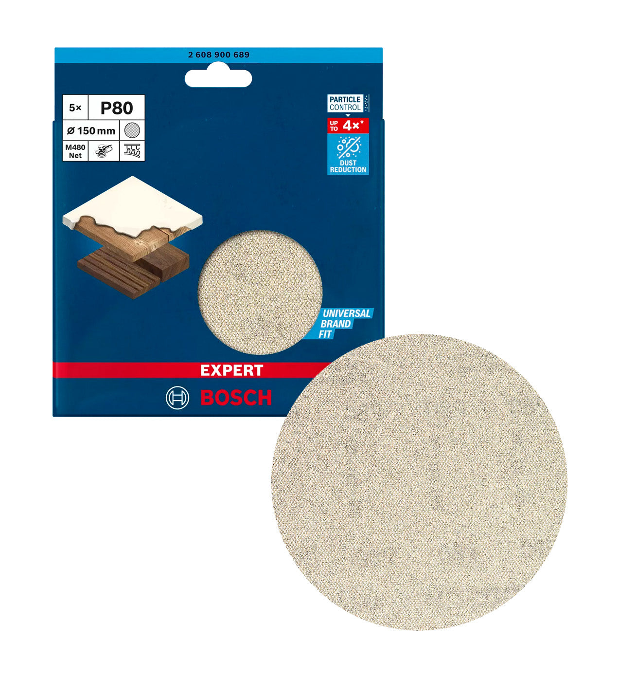 Malla de lija EXPERT M480 de 150mm 80g para lijadoras orbitales 5uds Bosch