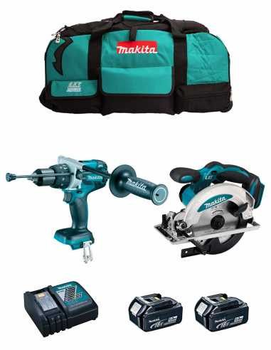 Kit Makita DHP486 hammer drill + DSS610 circular saw + 2bat 5Ah + charger + LXT600 DLX2480BL2 bag