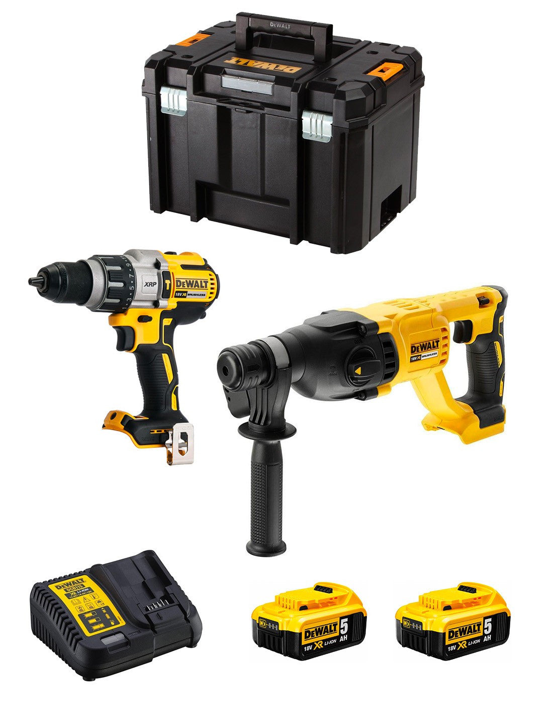 Kit Dewalt Taladro Percutor DCD996 + Martillo DCH133 + 2bat 5Ah + cargador + TSTAK VI DCK233P2