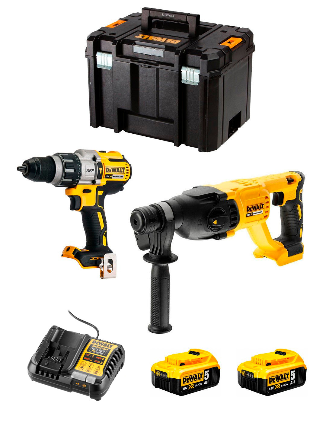 Dewalt Kit DCD996 Hammer Drill + DCH133 Hammer + 2bat 5Ah + charger + TSTAK VI DCK233P2