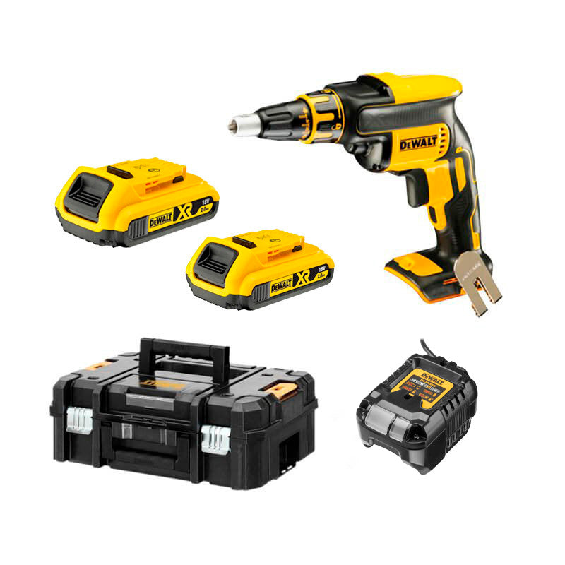 Dewalt 18v plasterboard screwdriver with 2 2.0 Ah batteries with case + DCF620D2K quick screw charger