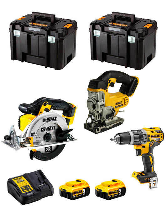 Dewalt Hammer Drill Kit DCD796+ Jig Saw DCS331+ Circular Saw DCS391+ 2bat 5Ah+ Charger+ 2xTSTAK VI DCK391P2