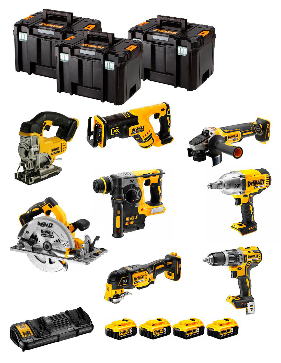 Dewalt Kit 8 tools + 4bat 5Ah + DCB132 Charger + 3xTSTAK DCK867P4