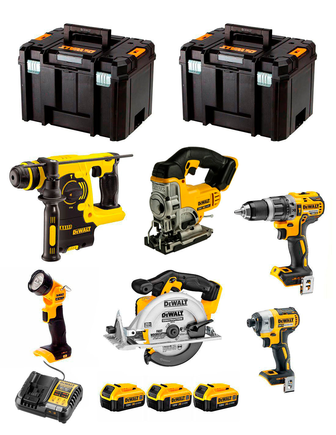 Kit Dewalt con 6 herramientas + 3bat 5Ah + cargador + 2xTSTAK VI DCK653P3