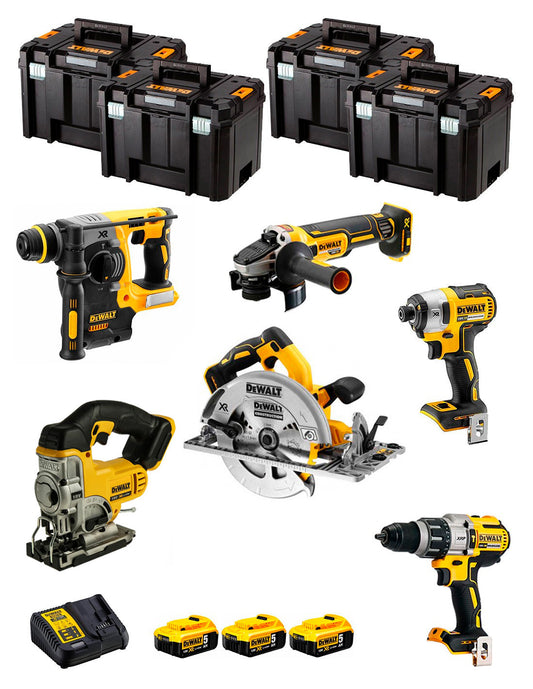 Kit Dewalt 6 herramientas + 3 bat 5ah + Cargador DCB115 + 4xTstak VI Kit DCK670P3