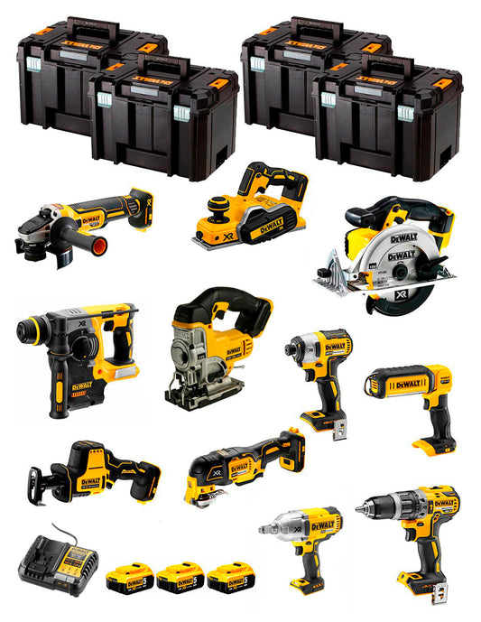 Dewalt Kit 11 tools + 3bat 5Ah + DCB1104 Charger + 4xTSTAK DCK111P3