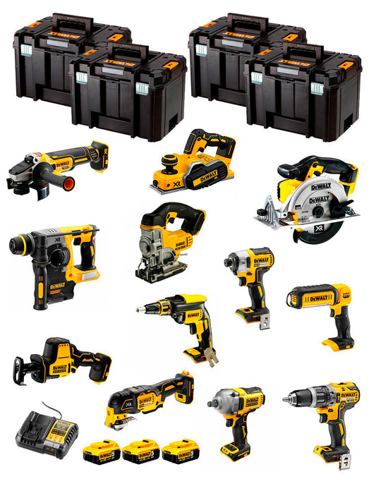 Kit Dewalt 12 herramientas + 3bat 5Ah + Cargador DCB1104 + 4xTSTAK DCK129P3