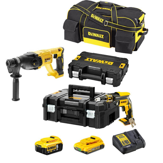 Combo Panel Yeso: Atornillador Pladur DCF620+ Martillo Ligero DCH133 Dewalt + 2 Baterías 18V + Bolsa de transporte