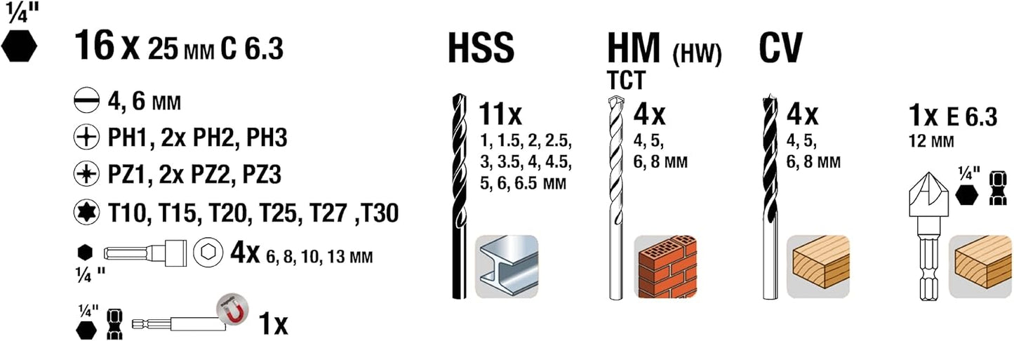 Juego de puntas y brocas para metal, madera y piedra 41pcs KWB 49109104
