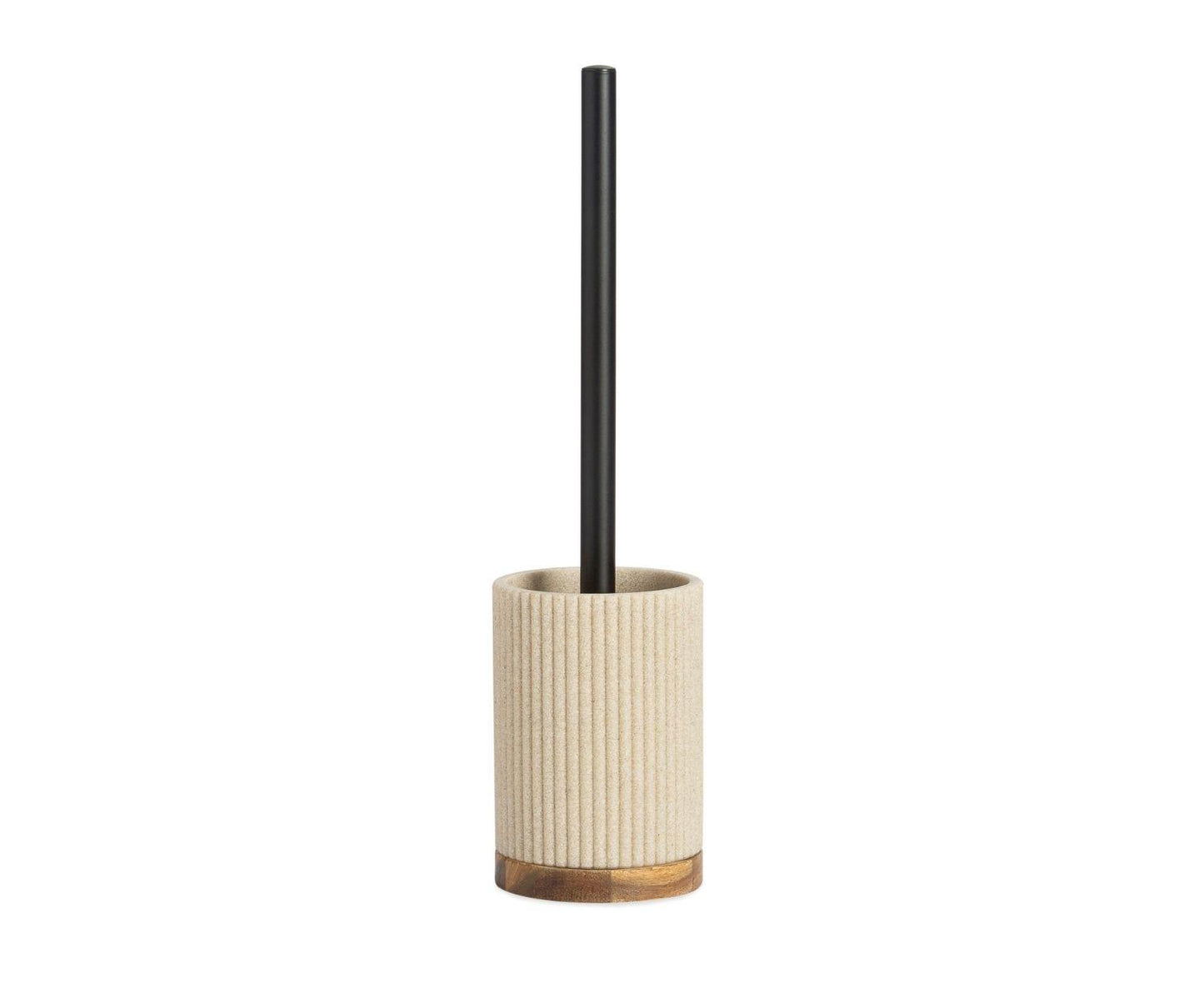 Beige Toilet Brush, Polyresin and Acacia Wood, Ø9.5×39.5 cm, Andrea House