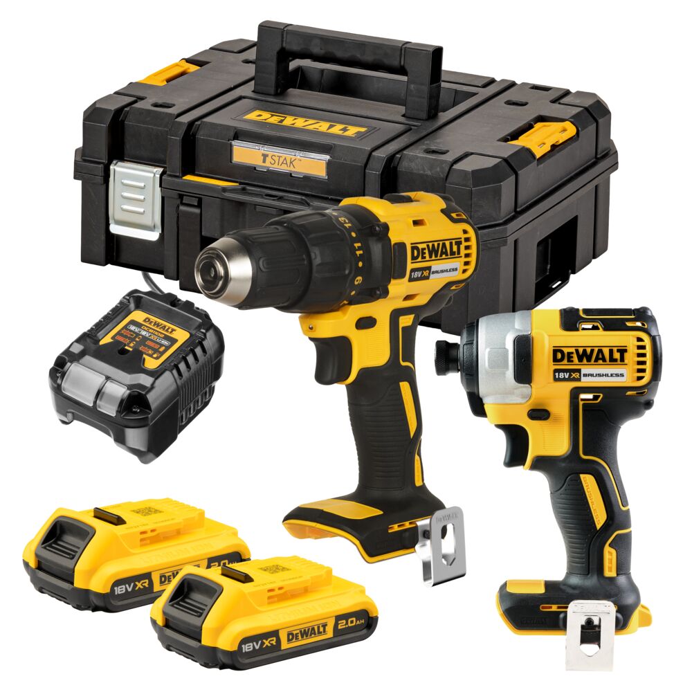 Kit Taladro Atornillador DCD777 + Atornillador de Impacto DCF787 XR 18V + 2bat 2Ah + Cargador + Maletín Dewalt DCK2059D2T