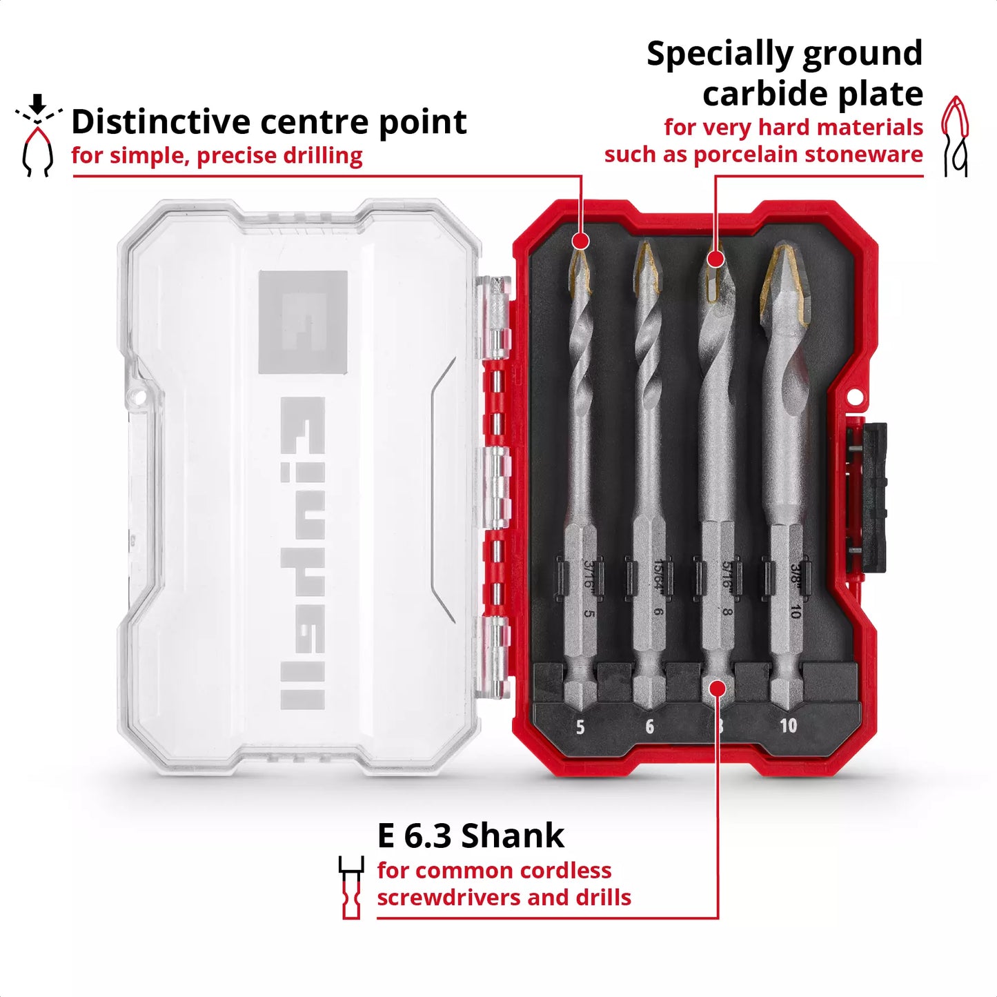 Porcelain drill bits set 4pcs XS-CASE Einhell 49051404