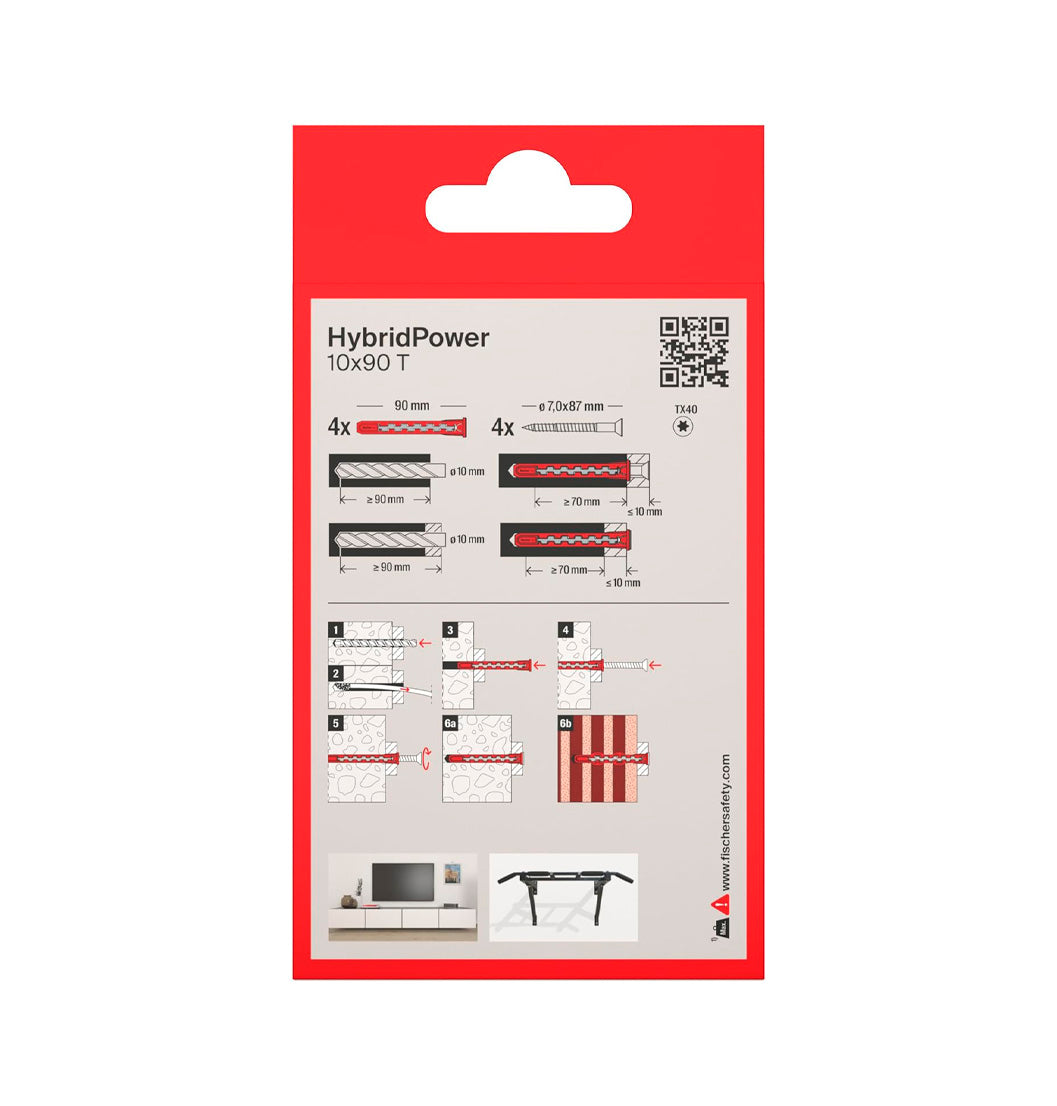 Caja 4 tacos nylon y acero HybridPower 10x90 FUS Fischer