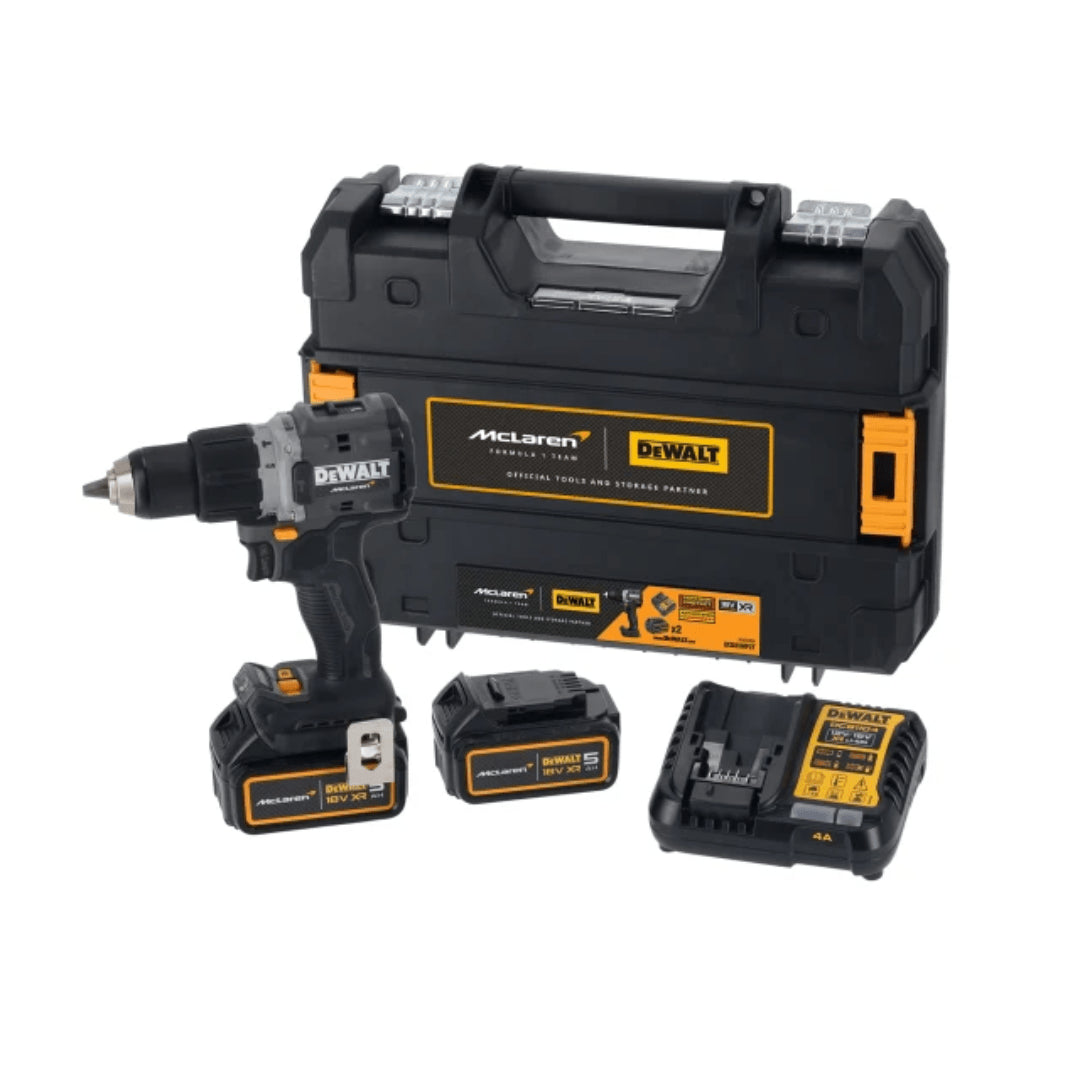 Taladro percutor McLaren 18V 90Nm 13mm con 2 baterías 4Ah + Maletín Dewalt DCD85MM2T