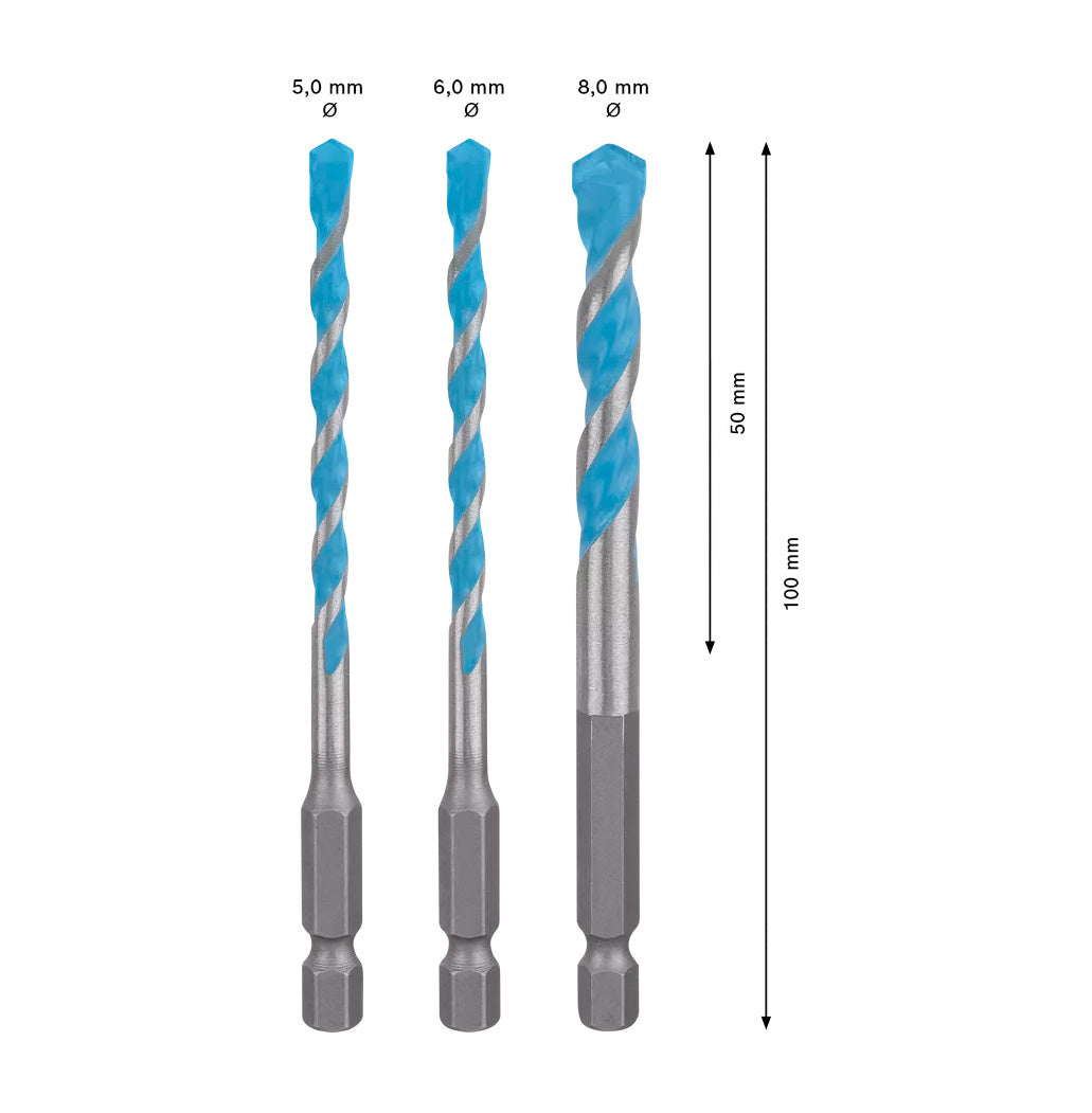 Set of 3 EXPERT HEX-9 Multiconstruction 5/6/8mm Bosch drill bits